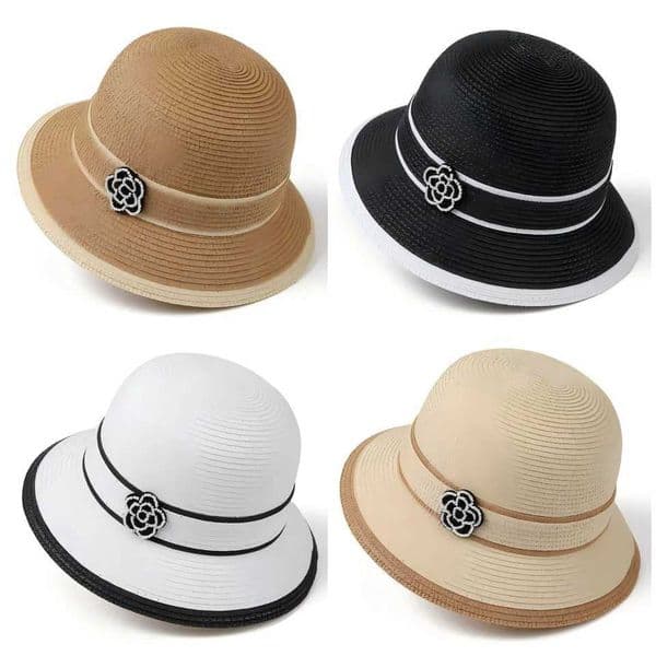 Spring Summer Straw Hat for Women Camellia Luxury Brand Bucket Hat Elegant Floral Elegant Straw Travel Beach Panama Cap Sun Hat L260520
