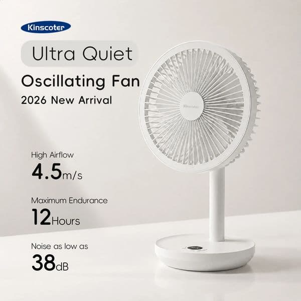 BLDC Oscillating Desktop Fan 4000mAh 5 Wind Speeds Silent Portable Rechargeable with Timing Function for Home Room Gift 260520