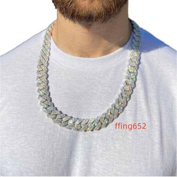 18mm 24 Cuban Link Chain Lab Created VVS Moissanite Hip Hop Unisex Necklace Gold Plated Sterling Silver Customized Inlay GRA