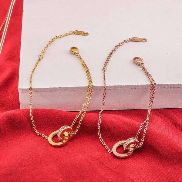 Classic Charm Full Zircon Roman Numeral Double Rings Cross Bracelet for Women Exquisite Stainless Steel Colorfast Bangle Jewelry J260520