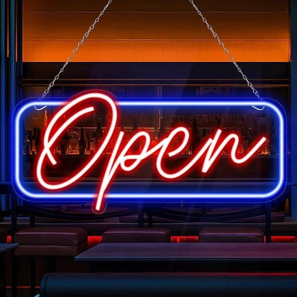 Neon Open Sign Wall Hanging Non-Changing Red and Blue Signage Plastic Material with Switch Control for Businesses Shops H260520