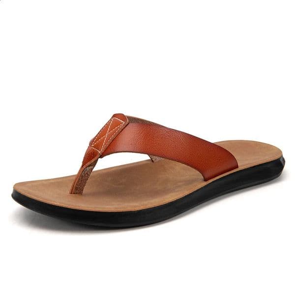 Summer Men Flip Flops Slippers Leather Light Comfortable Beach Flats Indoor Sliper Outdoor Mens Flop Chanclas Hombre Piel 260519