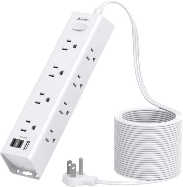 15Ft Extension Cord with 12 Outlets 3 USB Ports Flat Plug Power Strip Surge Protector Desk Charging Station for Home Dorm T260520