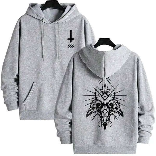 2026 New Autumn Winter Male Fashion Casual Hoodie with 666 Cross Man Streetwear Hooded Sweatshirt Gothic Demonic Theme Print Top
