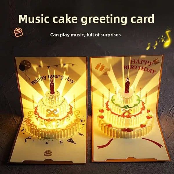 3D Up Gift Card with Led Music Gift Cards Musical Birthday Greeting Cards with Envelope Wedding Decorations for Tables L260520