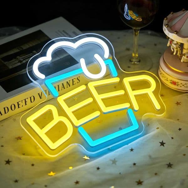 BEER Neon Sign Yellow Blue LED Light for Home Bar Pub Restaurant Decoration Vintage Atmosphere Party Wall Art Lighting H260520