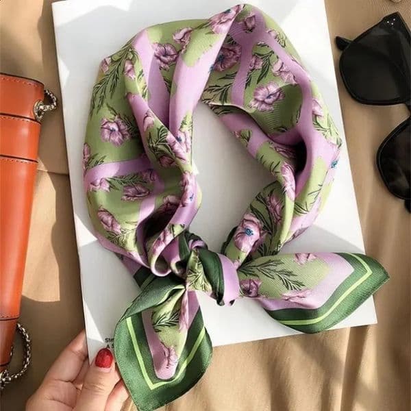 Silk Skinny Scarf Bag Handle Ribbon Ladies little cat Print Headband Small Hair Scarves Band Female handkerchief 260520