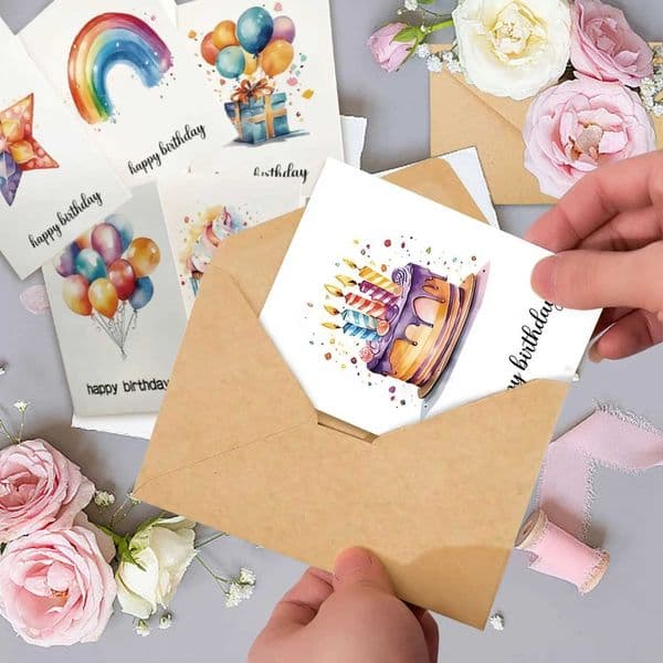 Handmade Watercolor Birthday Card Greeting Card with Envelope - Hand-Painted Art for Sending Birthday es Party Gift L260520