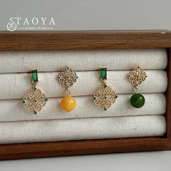 Vintage Chinese style earrings For Womens New asymmetrical Antique and High-end Elegant Green jewelry luxurious accessories L260520