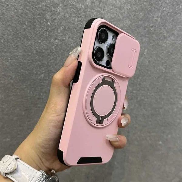 Luxury Heavy-Duty Rugged Armor Magnetic Bracket Case For iPhone 16 15 14 13 12 11 Pro Max Plus Slide Camera Protection PC CoverZHR260520