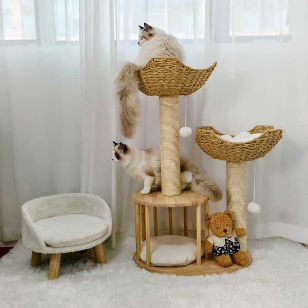 3 Tier Cat Tree Activity Tower Condo Furniture with Plush Cushion and Dangling Ball Sisal Scratching Post for Indoor Cats T260520