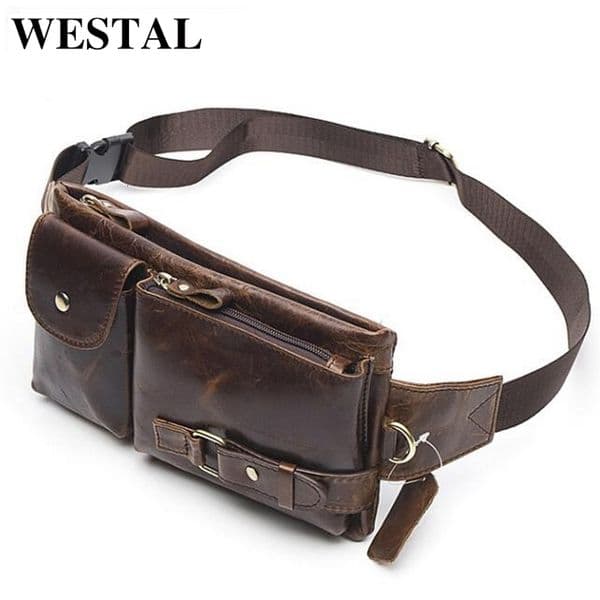 WESTAL Genuine Leather Waist Packs Men Waist Bags Fanny Pack Belt Bag Phone Bags Travel Waist Pack Male Small Waist Bag Leather 260519