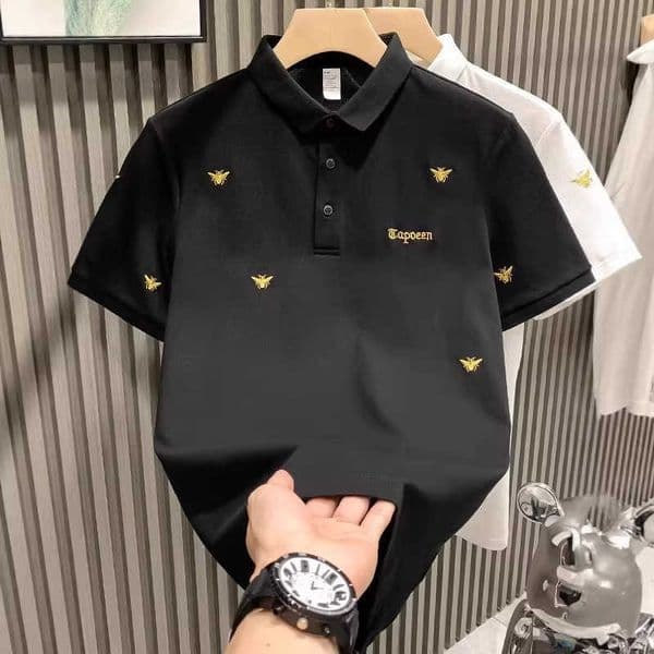 European-style high-end niche embroidered collar light luxury mens T-shirt short-sleeve polo shirt trendy brand stylish and cool mens clothing