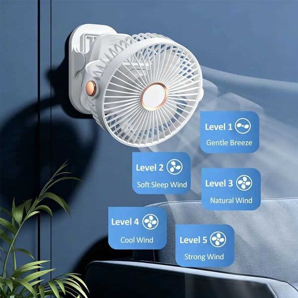 Small Fan 5-Speed Adjustable 3-Mode Night Light USB Rechargeable Mini Fan for Outdoor 180 Rotatable Clip/Stand/Hang Design T260520