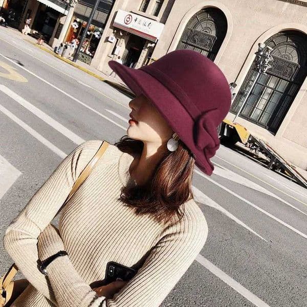 Big Bowknit Dome Fedoras Hats for Women Winter Autumn Jazz Hat Imitation Woolen Elegant Ladies Bowler Hats L260520