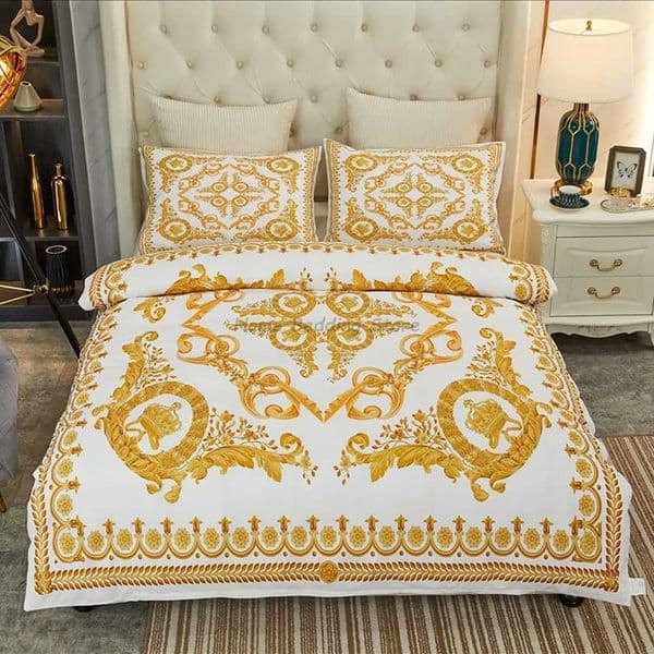 Golden Modern Style Digital Printing Cotton Fabric Bedding Set Duvet Cover Linen Fitted Sheet Pillowcases Home Textile T260520