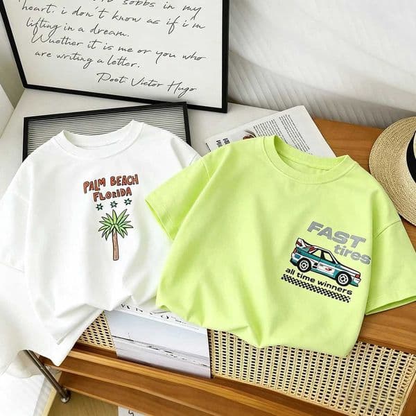 Toddler Fast Tires Race Car Print Double Sided T Shirt Boys Girls Cotton Short Sleeve Tee Trendy Racing Graphic Casual Kids TopsJ260520