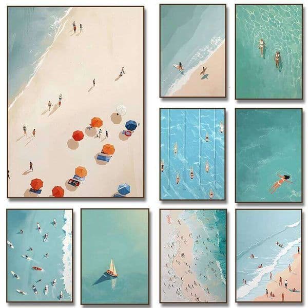 Beach Sea Ocean Boat Wall Art Prints Nordic Poster Canvas Painting Picture for Living Room Decor Summer Girl Swimming Pool Party J260520