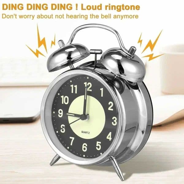Super Loud Alarm Clock Metal Twin Bell Alarm Clock with Night Light Retro Bedside Clock Silent Table Desk Clocks for Home Bedroo C260520