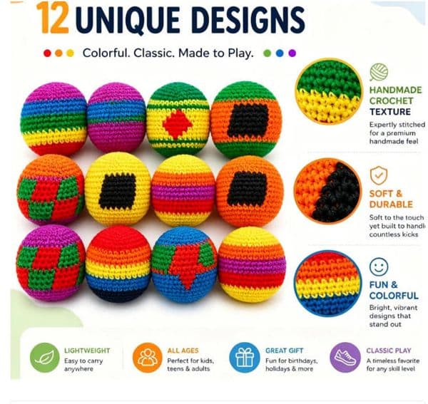 Wholesale Set Hand Made Knitted Sack Juggling Footbag for Beginners Foot Bag Crochet Hacky Ball 58