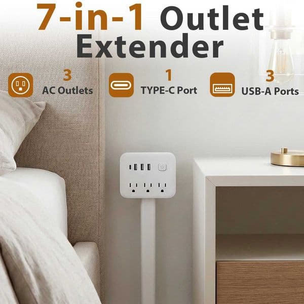 180 Rotates Electrical Outlet Extender US Plug AC Outlet Multiprise Power Strip Extension Cord Smart Home USB Type-C Charging T260520