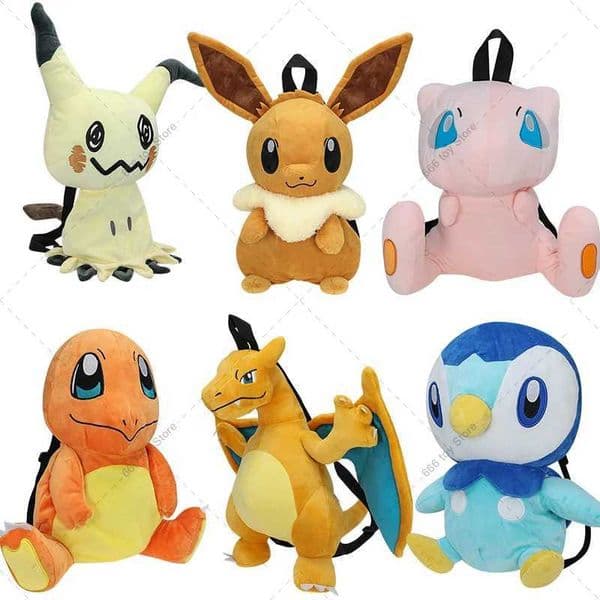 7 Styles Plush Backpack Mimikyu Eevee Mew Charmander Gengar Charizard Piplup Schoolbag Gifts for Children Adults C260520