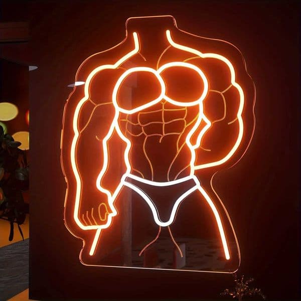 Muscle Man Neon Sign Orange White Glow for Home Gym Bar Decoration Fitness Bodybuilding LED Wall Art Motivational Gift H260520