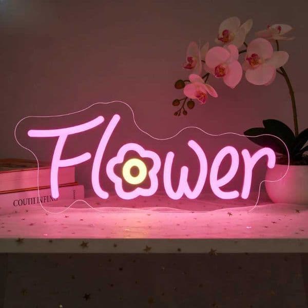 Pink Flower Neon Sign with Floral Romantic Home Decor for Bedroom Wedding Living Room Floral Shop LED Wall Art Lighting Gift H260520