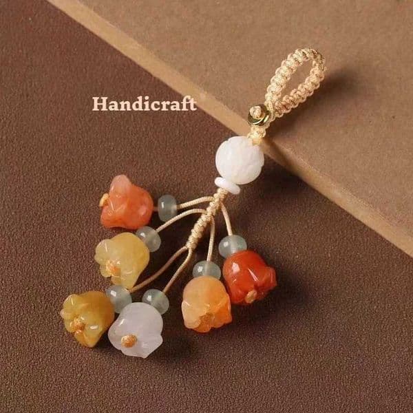 Small Lotus Keychain Phone Chain Pendant and Fresh Flower USB Ribbon Rope Pendant SymbolizGood Luck Car KeyrWeave Gift M260520 W260609