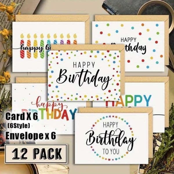 12pcs Birthday Greeting Cards with Envelopes Blank Birthday Note Cards for for Family Friends And Colleagues L260520