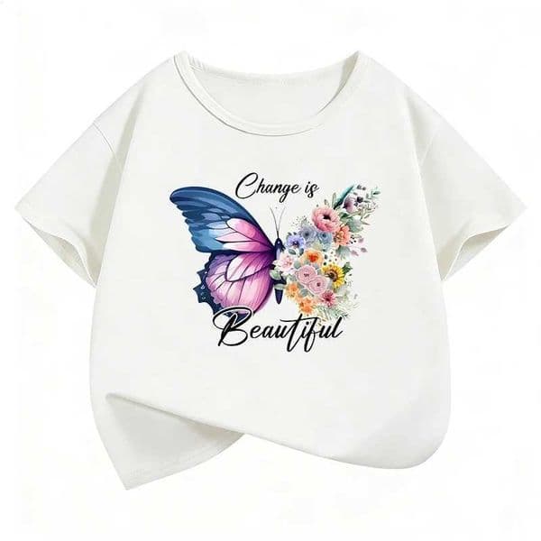 Change Is Beautiful Butterful T-Shirt Fashion T Shirt Girls Summer Clothes Short Sleeve Tops T-Shirts Cute Kids ClothingJ260520