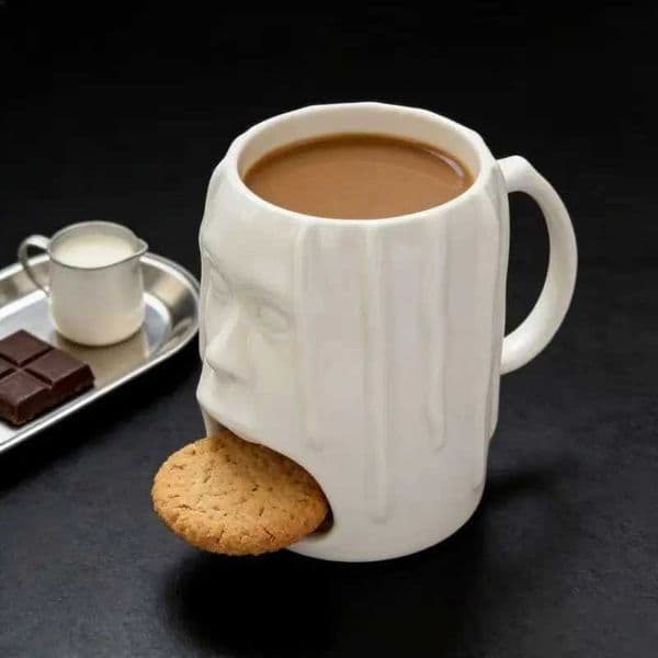 3D Face Ceramic Mug with Cookie Pocket Creative Breakfast Coffee Cup for Unique Gift Party Decor H260520