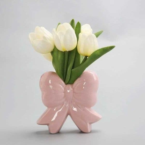Creative Ceramic Craftsmanship Flower Placement Desktop Ornament Vase Home Living Room Balcony Entrance Bow Decoration Ornament L260520