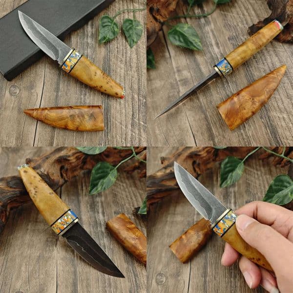 Fixed Hunting Knife with Composite Steel Blade Wood Handle Ideal for Camping and Survival