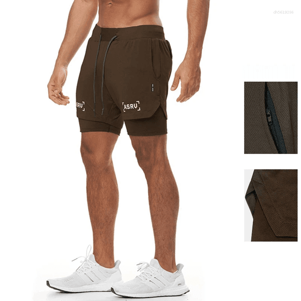 Men's Shorts 2 In 1 Double-deck Gym Quick Dry Summer Running Workout Zipper Pockets Slim Fit Fitness Training Short Pants