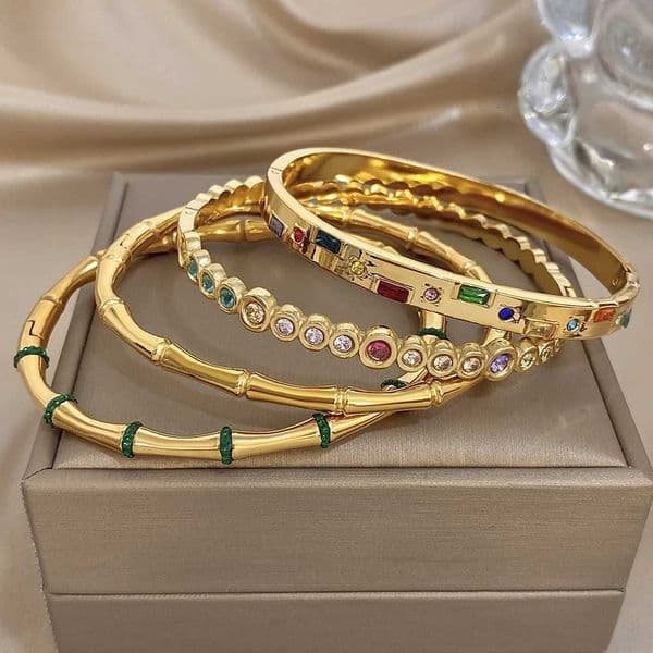 Simple Green Resin Bamboo Joint For Women Classic Irregular Colored Cubic Zircon Filled Cuff Bangle Accessories Jewelry H260520