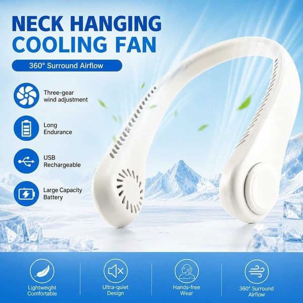 2026 New Mini Neck Mounted Fan Portable Bladeless Neck Rechargeable Air Cooler 3 Speed Mini Summer Sports Fan Outdoor Long endur T260520