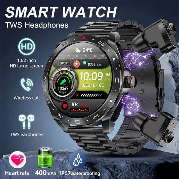 New Men's Smart Watch TWS Headset 2 in 1 Wireless Bluetooth Dual Earbuds Call Health Monitor Sport Tracker Music Smartwatch 2026