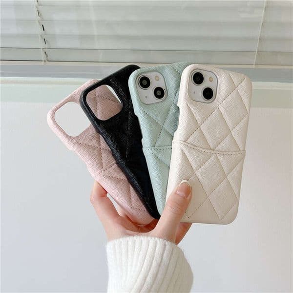 Designer Phone Case Card Holder 17 Pro Max Three Dimensional Diamond Pattern Case Suitable For 16 15 14 Lychee Texture Leather Back Cover Slot Hard Slim Fit