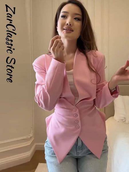 Elegant Lace Up Blazer Jacket Waist Cinching Irregular Hem V Neck Single Breasted Womens Suit Lady Commute Fashion Clothing 260520