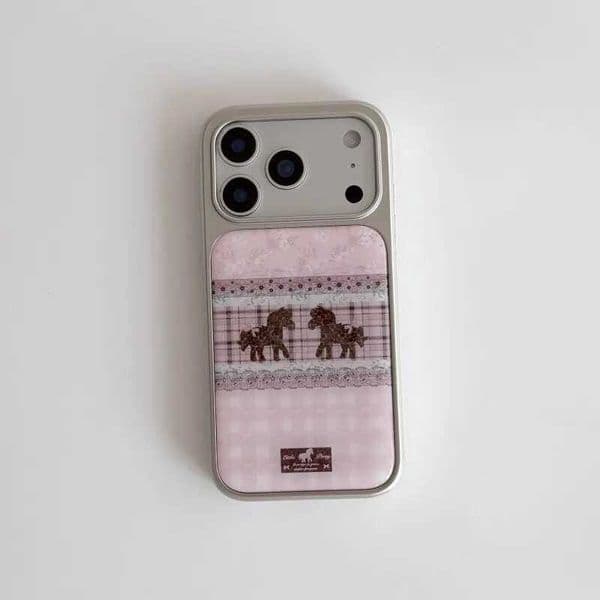 Ins Girl Pink Grid Flower Horse Creative Cute Y2K Drip glue Kawaii Phone Case For iPhone 17 16 15 14 13 12 11 Pro Max Plus Cover Z260521