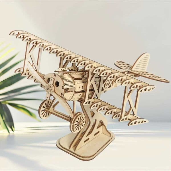 3D Wooden Puzzle Aircraft Model Kit DIY Assembly Bi-Plane Building Kits Home Decor Crafts Gift for Adults Kids Teen M260520