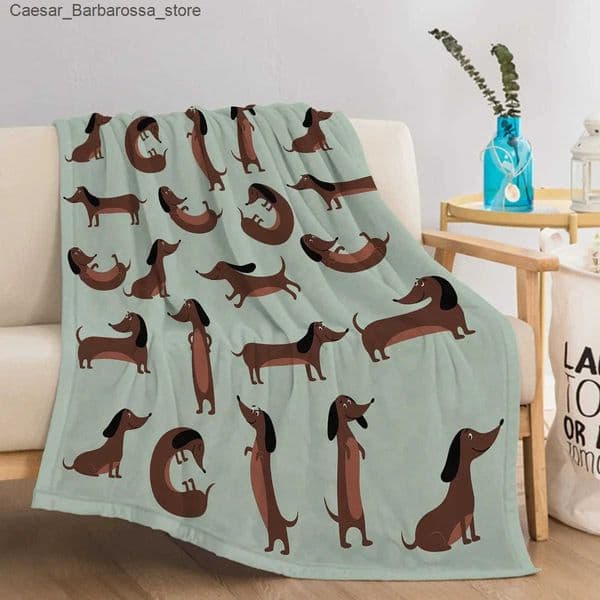 Dachshund Dog Flannel Blanket Cute Puppy Pattern Soft Cozy Throw Blankets for Couch Bed Living Room Bedroom Camping GiftL260521LEB7