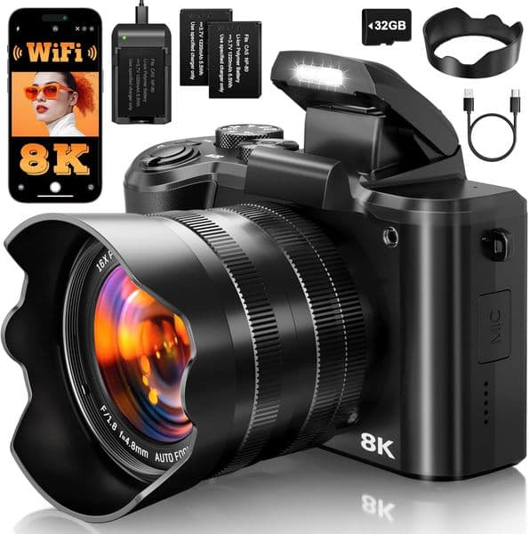 8K Digital Cameras for Photography Autofocus, 2026 Upgrade 88MP WiFi Professional Zoom Photography Camera with Dual-Lens for YouTube, SD Card, Lens Hood, Touch Screen