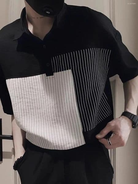 Men's Polos Summer Faion Retro Color Blo Irt Ort Sve Haome Striped Patchwork T-irt Five Body Tr...
