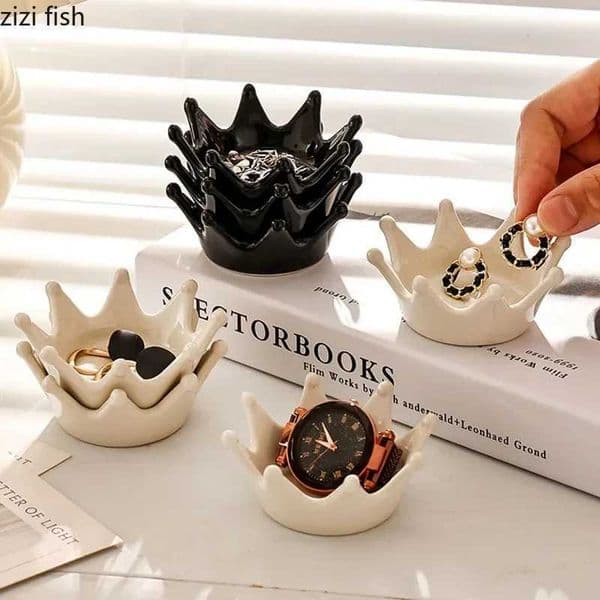 Crown Shaped Ceramic Decorative Tray Desktop Creative Jewelry Storage Tray Household Irregular Ring Pendant Jewelry Storage Tray L260521