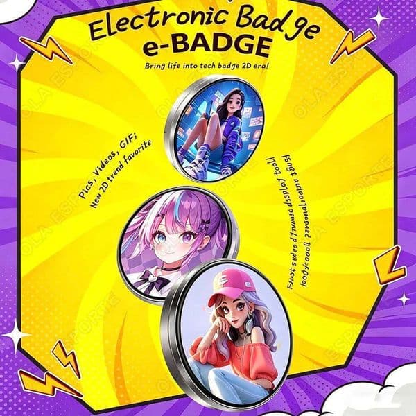 Cyberpunk Anime LED 1.95 inch HD Display Digital Photo Frame Electronic Badge DIY Gift Cartoon Cosplay Accessories