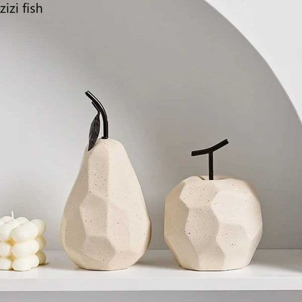 Geometric Surface Apple Pear Statue Ceramic Crafts Ornament Desk Decoration Fruit Ornament Creative Home Decoration Ornament L260521