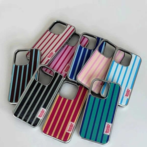 Ins Colorful Striped Pattern Electroplated Drip Glue Phone Case For iPhone 17 Air 16 ProMax 15 14 Plus 13 12 Pro 11 Back Cover Z260521