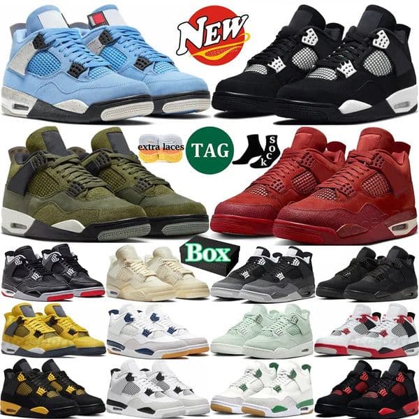 With box designer shoes 4 basketball shoes for men women 4s Black Cat Military Blue Bred White Thunder Red Cement Pine Green Sail Olive Seafoam mens trainers sneakers